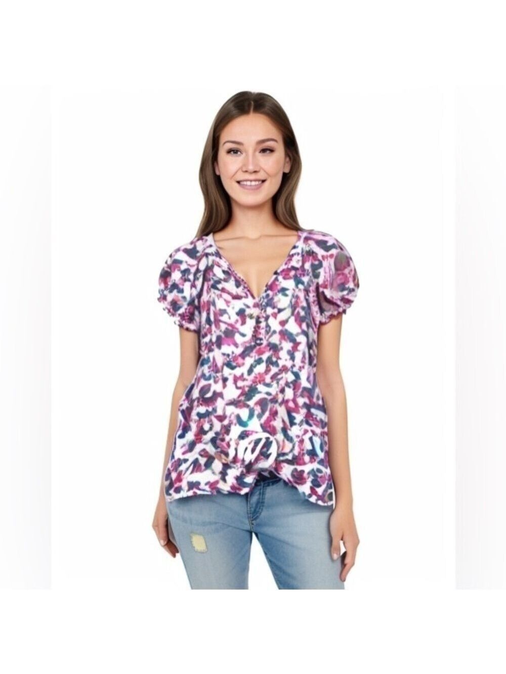 DKNY Brand Pink Camo Tie Waist Blouse Top